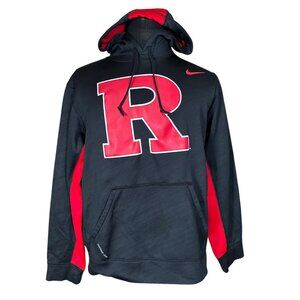 Nike Men's Therma-Fit Black Red Rutgers Long Sleeve Hoodie Sweatshirt Medium
